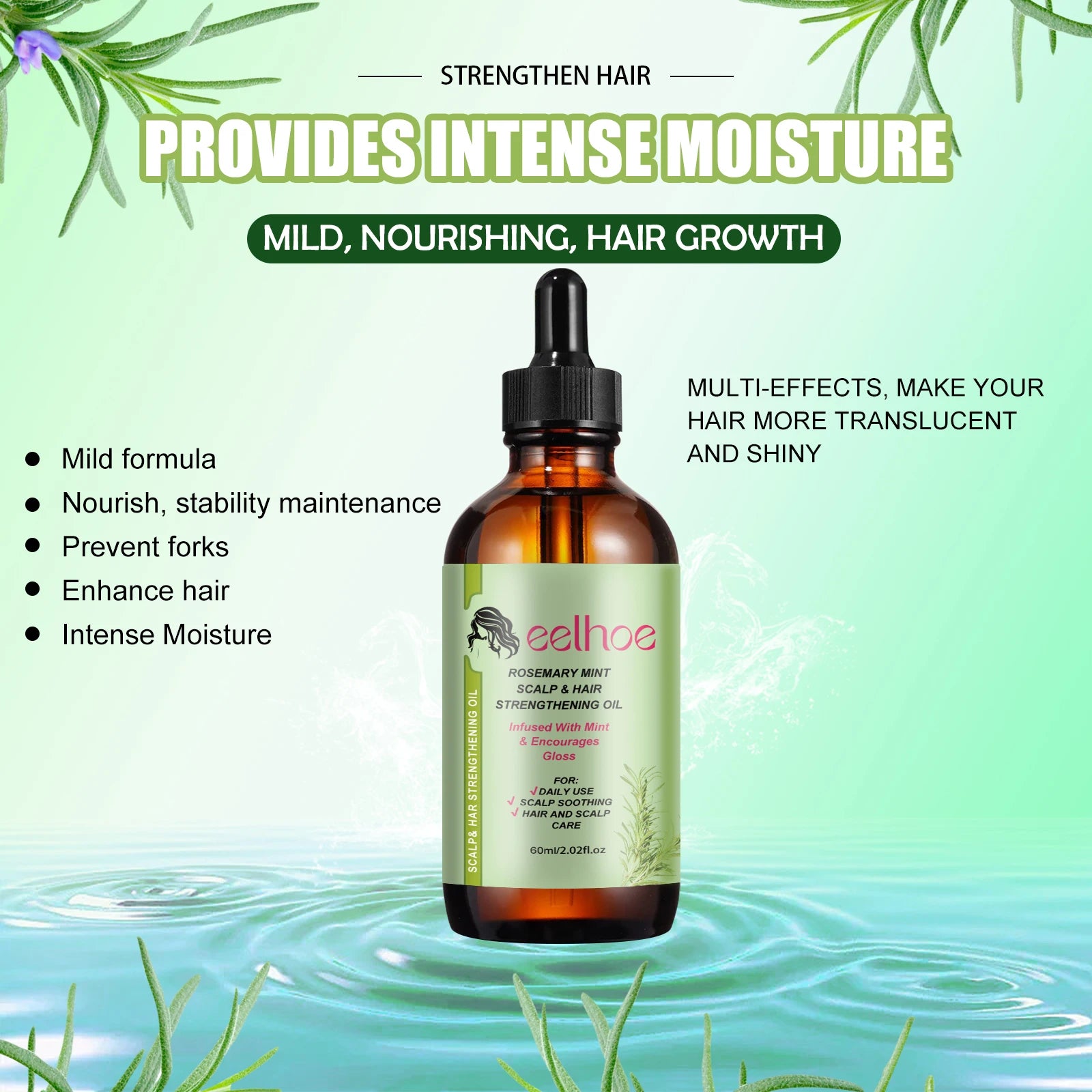 Eelhoe Rosemary Hair Care Series Promote Hair Growth Nourish Strengthen Roots Relieve Scalp Tension Dense Hair Oil With Brush
