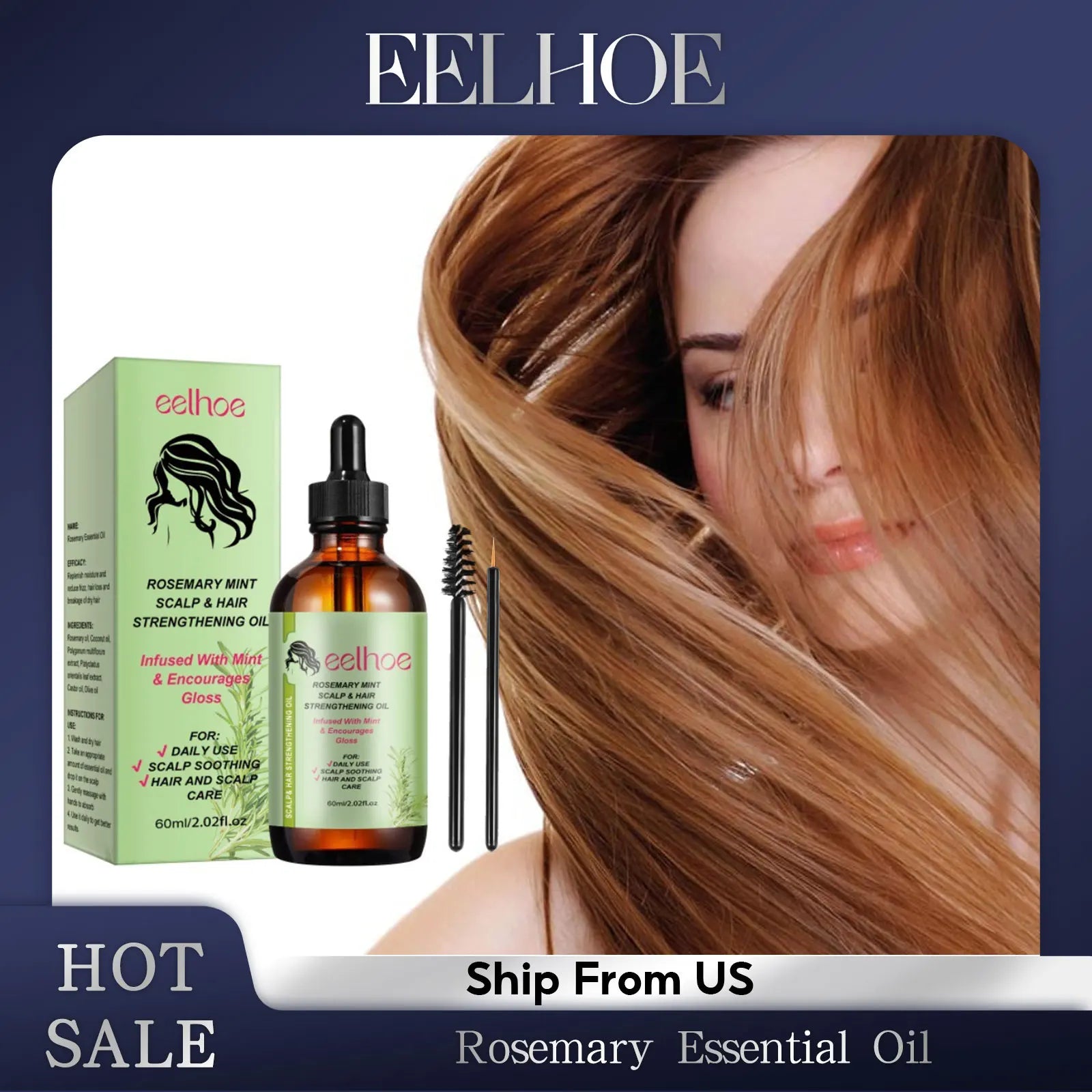 Eelhoe Rosemary Hair Care Series Promote Hair Growth Nourish Strengthen Roots Relieve Scalp Tension Dense Hair Oil With Brush
