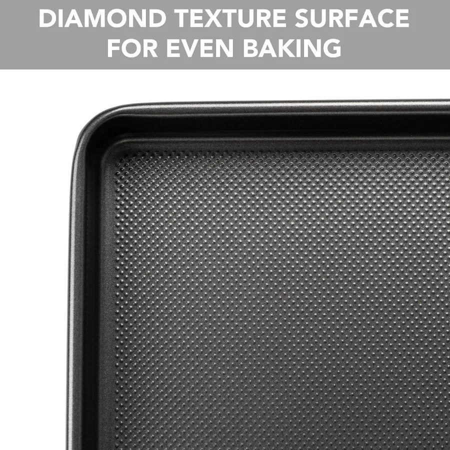 Set of 3 Heavy Duty Baking Sheet Pans 0.8mm Thick with Diamond Texture Pattern for Oven Use Nonstick Carbon Steel Half Jerry Ro