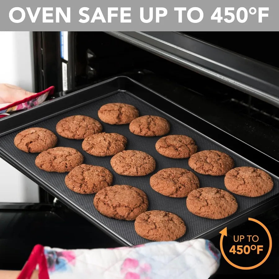 Set of 3 Heavy Duty Baking Sheet Pans 0.8mm Thick with Diamond Texture Pattern for Oven Use Nonstick Carbon Steel Half Jerry Ro