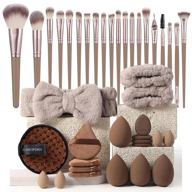 20/40pcs Makeup Brush And Sponge Set Professional Makeup Brush Set Triangle Powder Puff Clean Powder Puff Makeup Tool Set