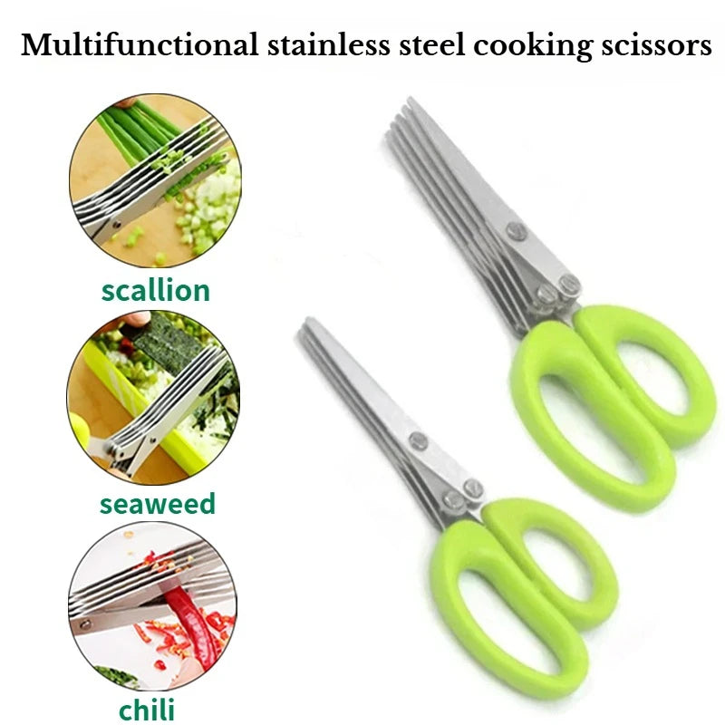 1pc/2pcs New stainless steel 3/5-layer kitchen scissors, suitable for cutting and cooking chili peppers, onions, and cilantro