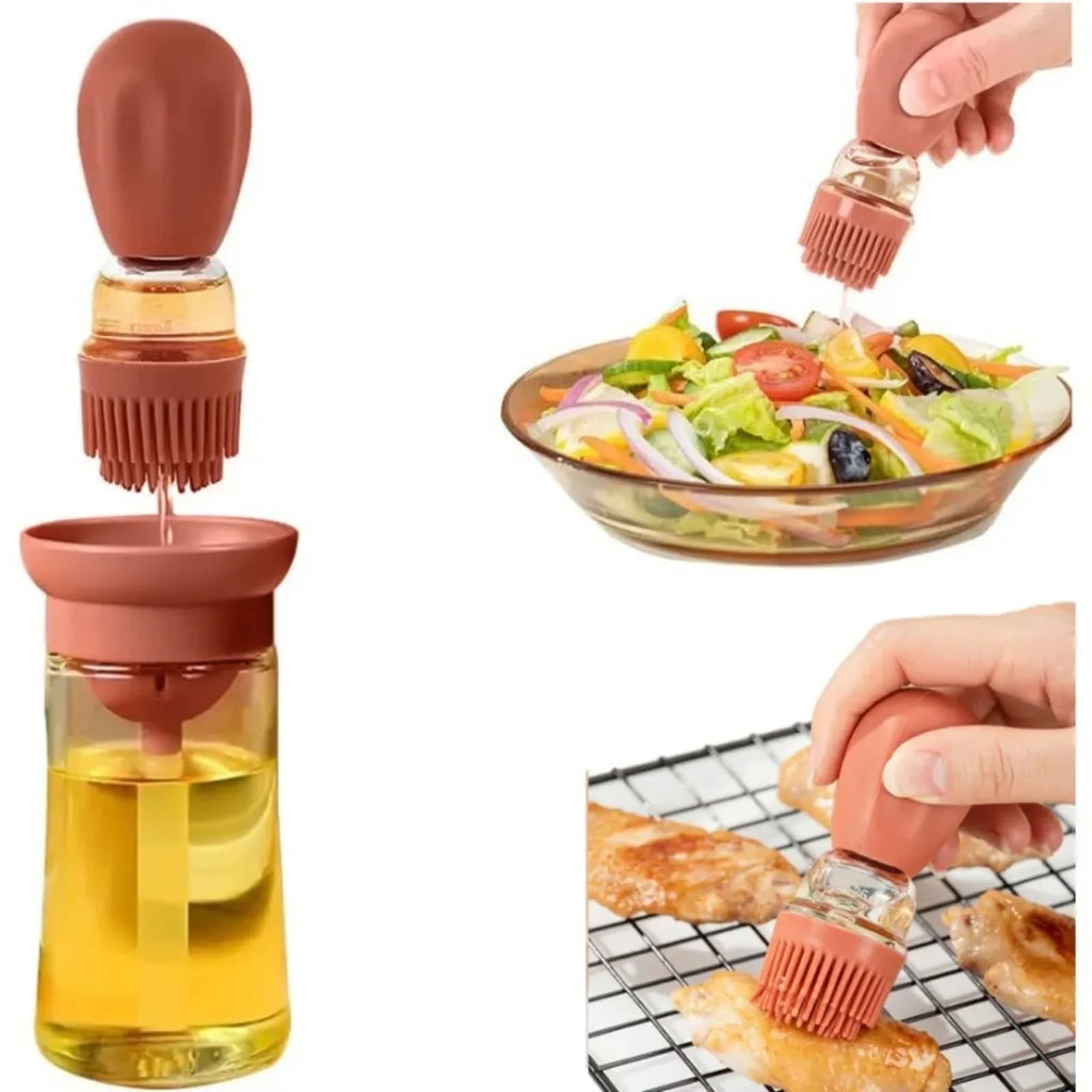 Oil Dispenser with Silicone Brush 2 IN 1 Glass Olive Bottle  for Kitchen Cooking Frying Baking BBQ Pancake Air Fryer